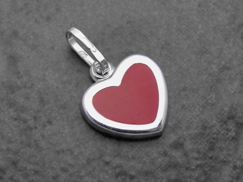 Anhänger Herz aus Sterling Silber mit rotem Lack, flach und entzückend, hergestellt von Juwelier Harnisch.