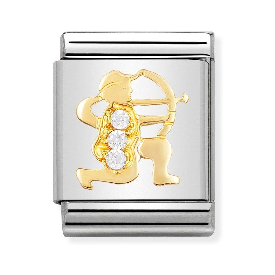 Nomination Composable Big Charm Sternzeichen Schütze - Edelstahl, Gold 750 Gelbgold, Zirkonia