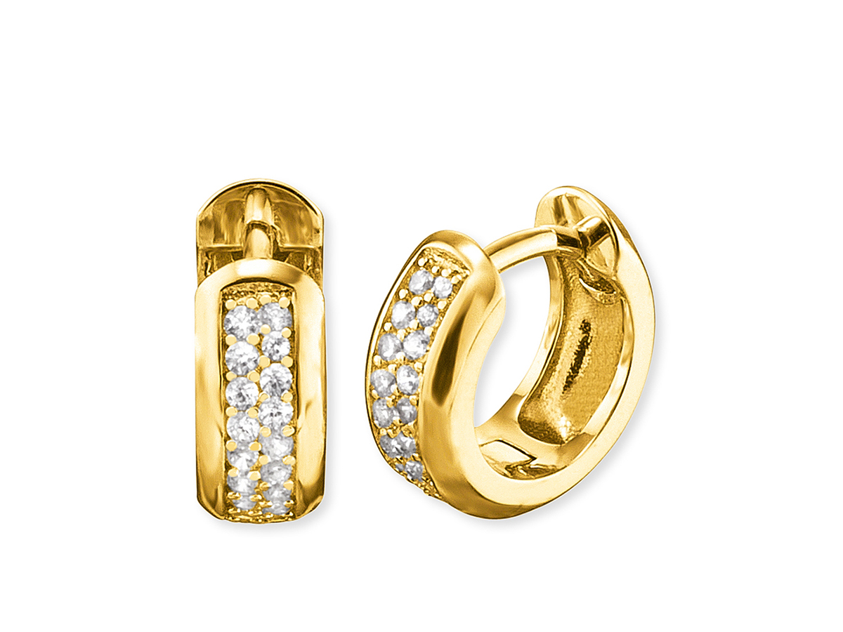 Engelsrufer ERE-ANNA-ZI-G-CR BASIC Creole Anna Ohrringe aus Gelbgold vergoldetem Silber mit Zirkonia, 13 mm, elegant mit funkelnden Steinen, ideal für jeden Anlass.