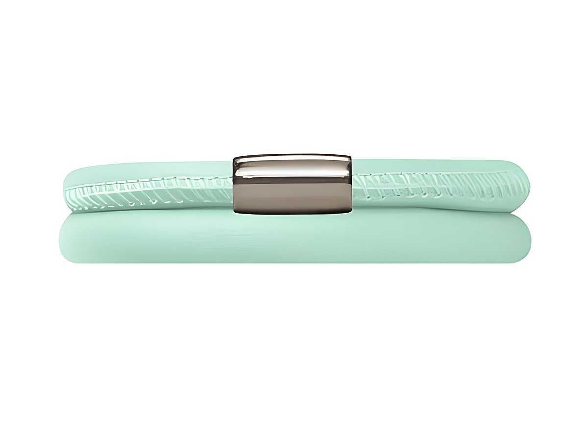 Endless Lederarmband in Mint, zweifach gewickelt mit Edelstahlverschluss in Silber, glänzende Oberfläche, stilvolles und modernes Design für jeden Anlass, Länge von 12115-38 cm.