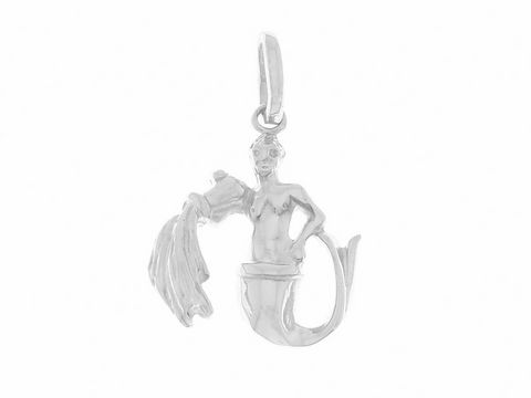 Wassermann Anhänger aus 925 Sterling Silber rhodiniert, dargestellt als Wassermann mit Wassergefäß, hergestellt von Juwelier Harnisch, elegant und zeitlos im Design.