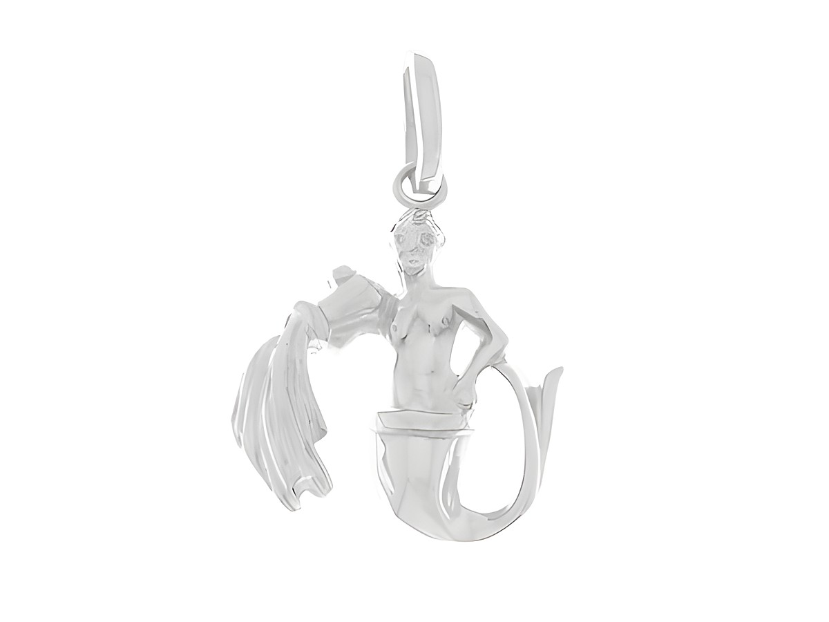 Wassermann Anhänger aus 925 Sterling Silber rhodiniert, dargestellt als Wassermann mit Wassergefäß, hergestellt von Juwelier Harnisch, elegant und zeitlos im Design.