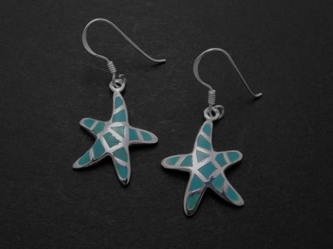 36894-0 Silber Ohrringe in Form von Seesternen mit türkis maritimer Farbgestaltung, hergestellt von Juwelier Harnisch, Ohrhänger mit Stein, ideale maritime Ergänzung für jedes Outfit.