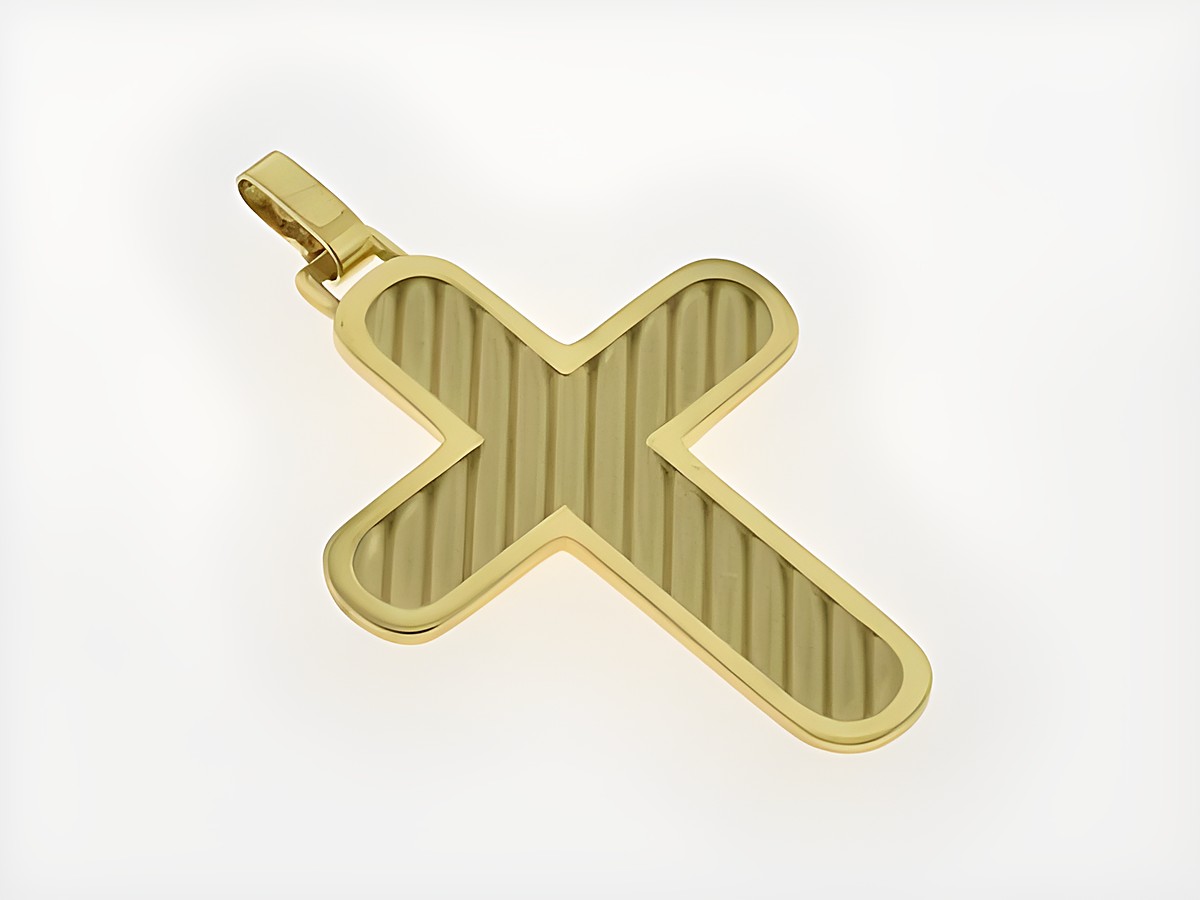 Gold Anhänger Kreuz aus 333 Gold, traumhaft und klassisch, hergestellt von Juwelier Harnisch, mit einer einzigartigen Struktur und edlem Design. Ideal für besondere Anlässe.