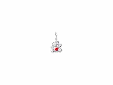 Thomas Sabo Charity FOR US Anhänger 0680-007-10 aus Silber mit einem niedlichen Teddybären, der ein rotes Herz hält, verziert mit Zirkonia-Steinen.