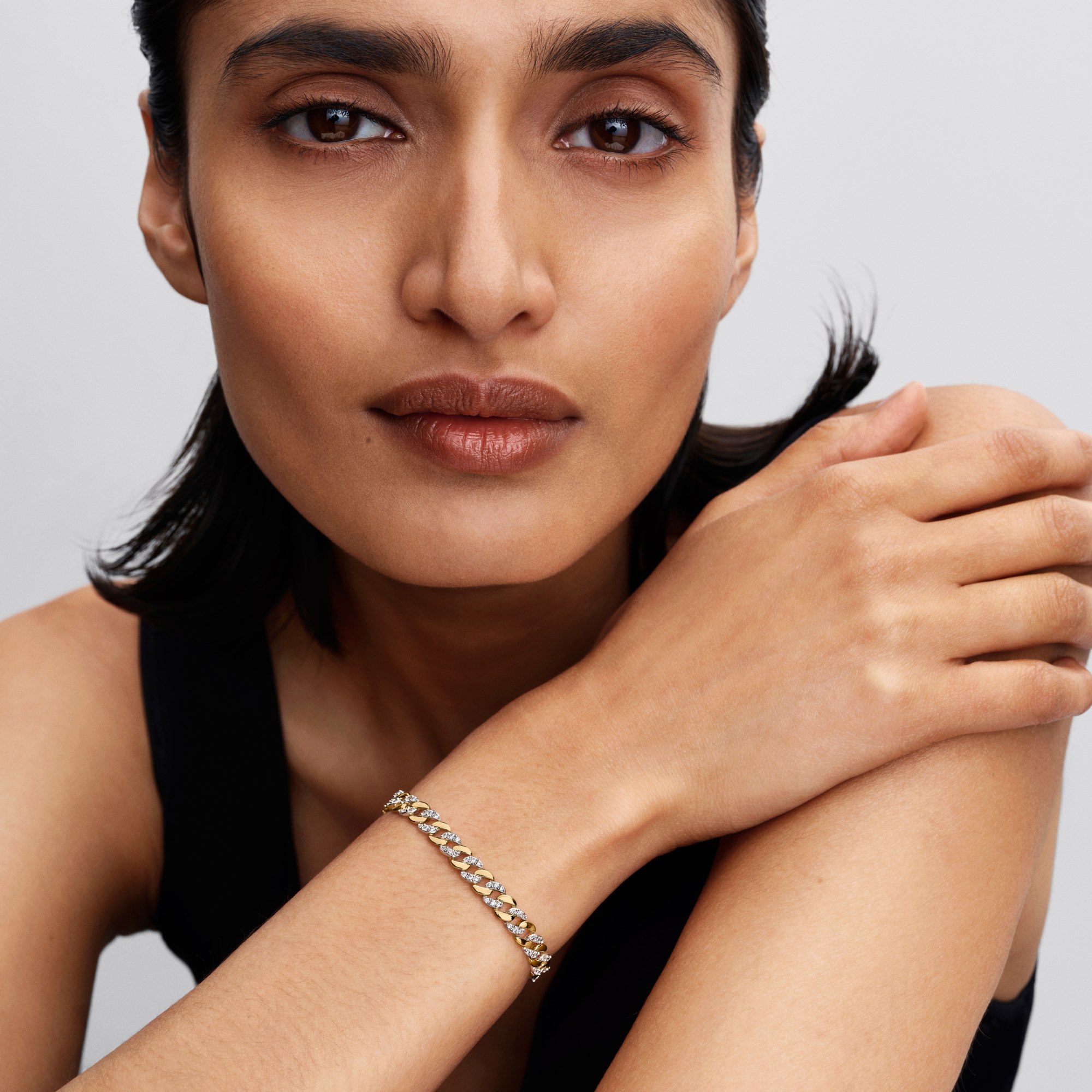 Pandora Bicolor Pavé Cuban-Panzerarmband - Sterling Silber & Gelbgold Vergoldung - Zirkonia – Ansicht 4