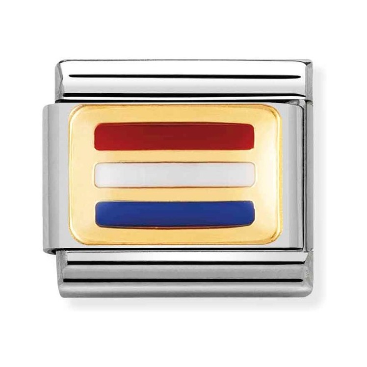 Nomination Composable Classic Charm Flagge Holland - Edelstahl, Gold 750 Gelbgold, Emaille
