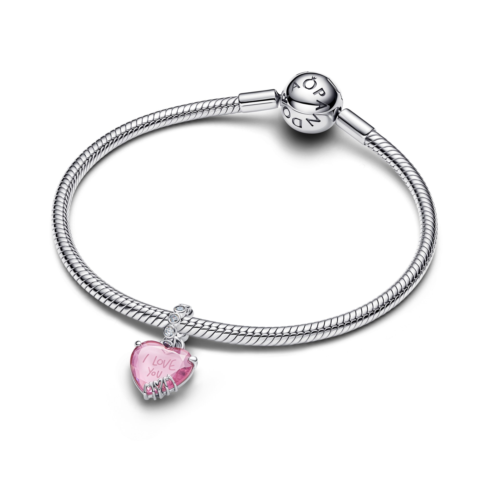 Pandora I Love You Mom Charm-Anhänger - Sterling Silber - Zirkonia Pink – Ansicht 2