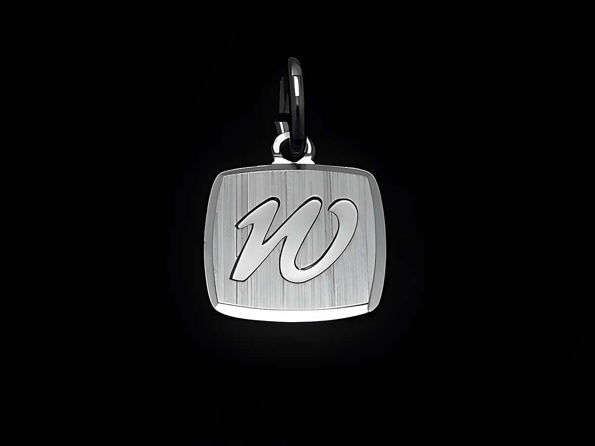 Buchstabe W Anhänger aus rhodiniertem und mattiertem Sterling Silber, hergestellt von Juwelier Harnisch, stilvolles Design.