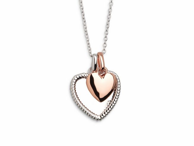 Xenox Sterling Silber Kette XS2781R mit Ankerkette in Roségoldvergoldung und Herzanhänger, ideal für die Liebe. Kettenlänge zwischen 42 und 47 cm.