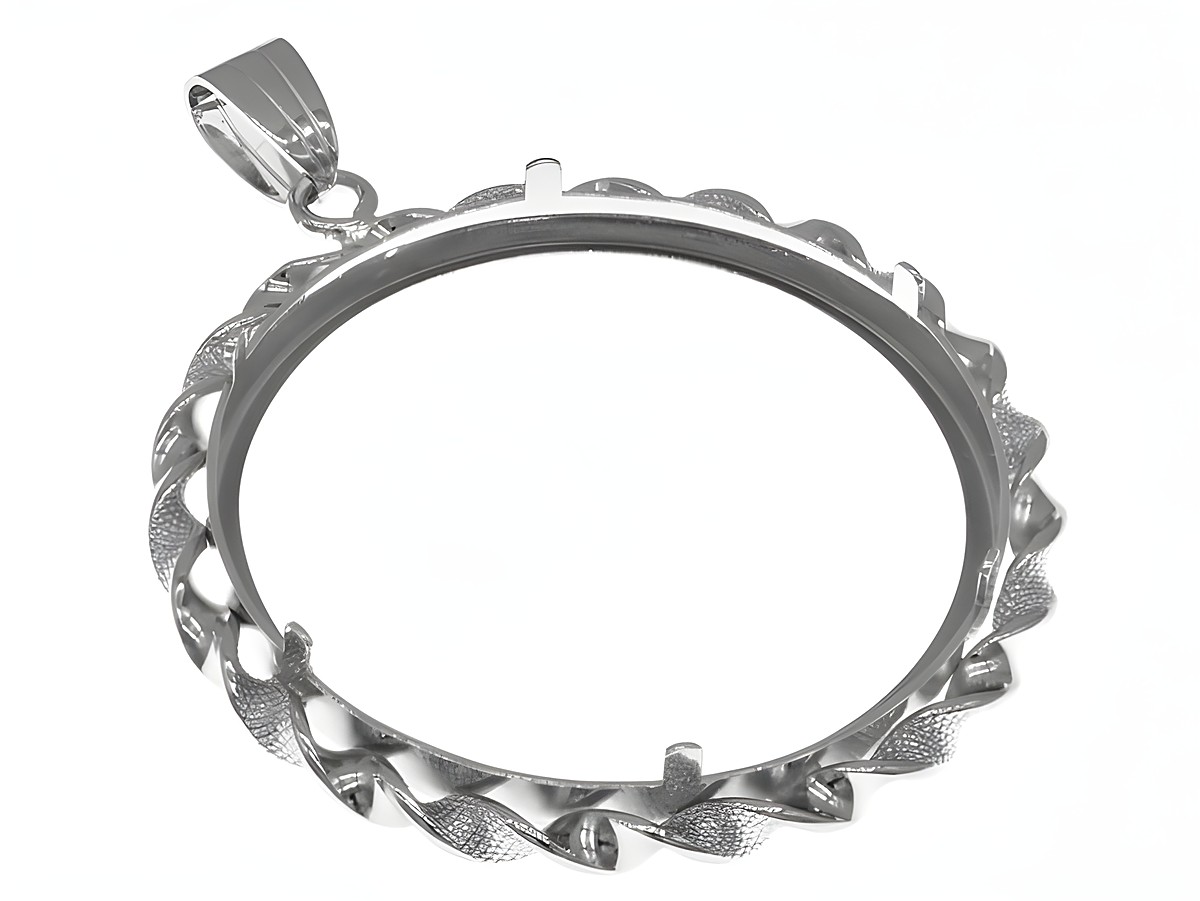 Münzfassung Anhänger aus 925 Sterling Silber rhodiniert für bis zu 4,0 cm Münzen, mit einem durchbrochenen Kordeldesign und einem praktischen Aufhängering. – Ansicht 2