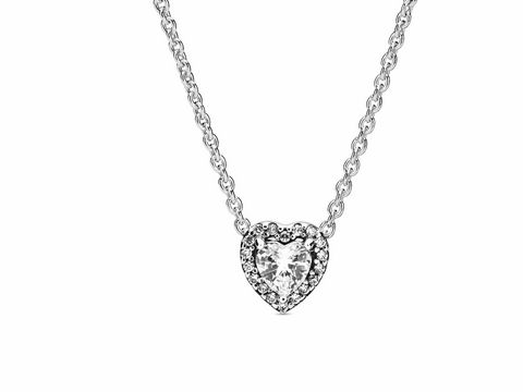 Sterling Silber Collier von Pandora mit Herzanhänger und Zirkonia, Länge 45 cm, elegantes Design mit funkelndem Herzen, ideal für besondere Anlässe oder als Geschenk.