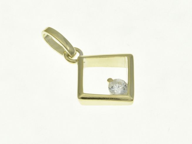 Viereck Raute Anhänger aus Sterling Silber, gelbgold vergoldet, mit Zirkonia im Inneren, Hersteller Juwelier Harnisch, modernes Design und vielseitig einsetzbar.