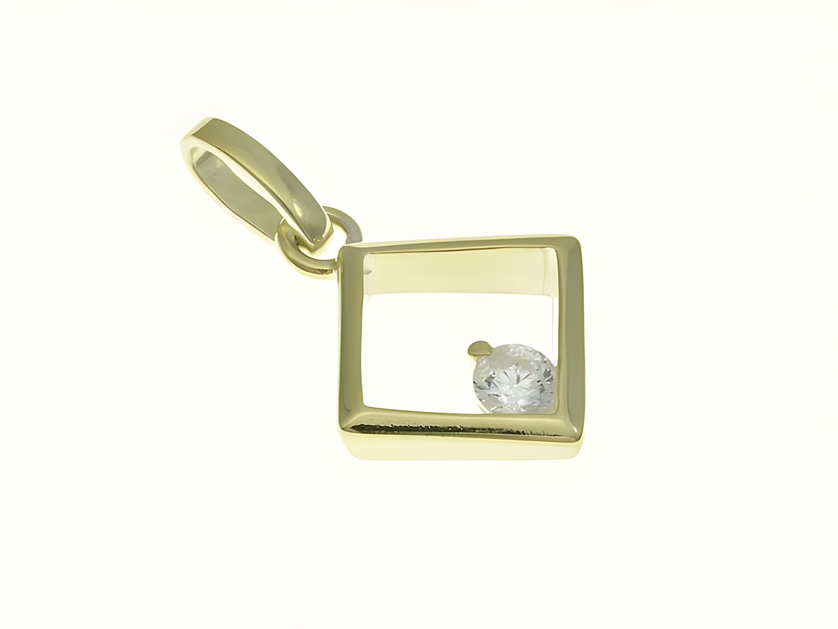 Viereck Raute Anhänger aus Sterling Silber, gelbgold vergoldet, mit Zirkonia im Inneren, Hersteller Juwelier Harnisch, modernes Design und vielseitig einsetzbar.