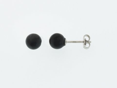 Silber Ohrringe mit Kugel aus Onyx, zeitloses Design, Stecker-Variation, Hersteller Juwelier Harnisch, ideal für jeden Anlass, elegant und dezent.