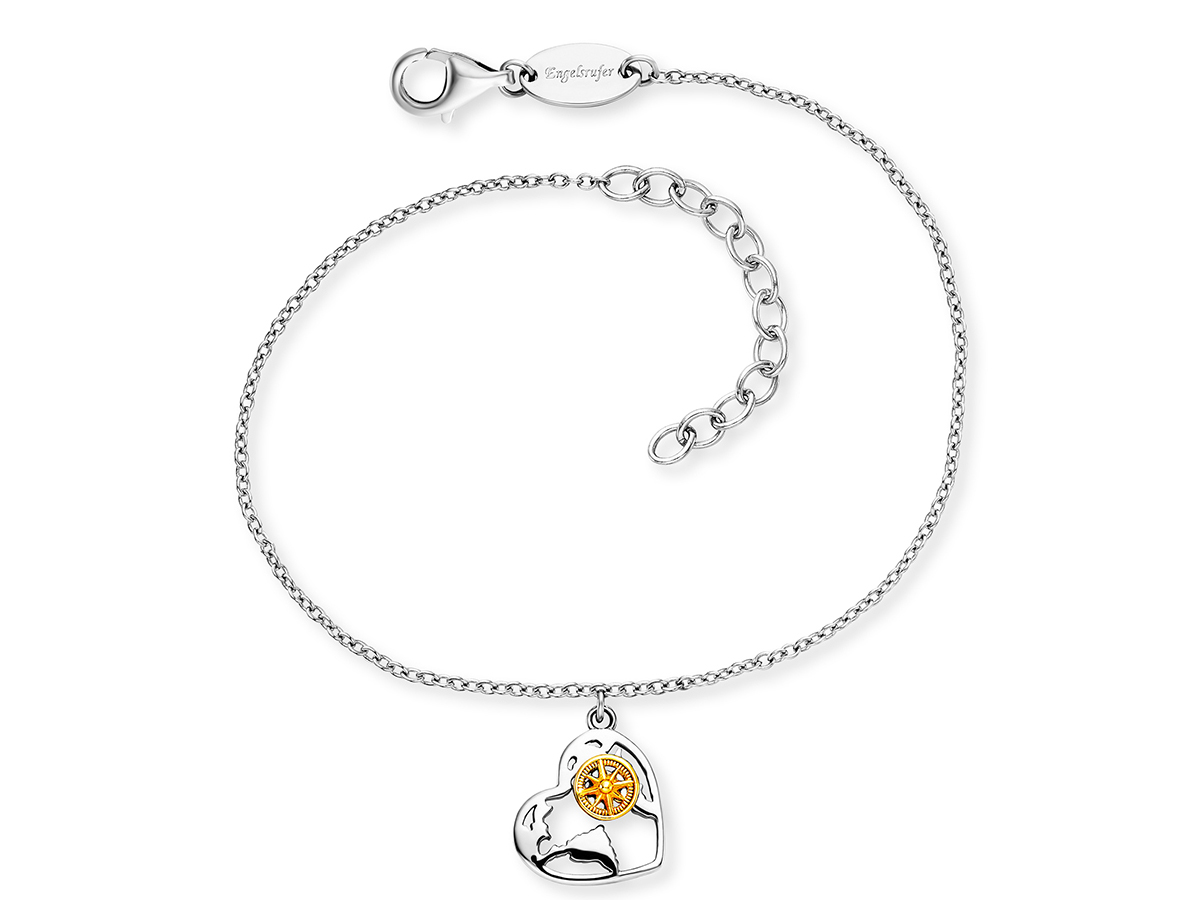 Handgefertigtes Engelsrufer Armband mit Herz-Anhänger, Bicolor-Design aus gelbgoldvergoldetem Silber, fein geschliffene Kette, 17 cm lang, stilvolles Schmuckstück für besondere Anlässe.