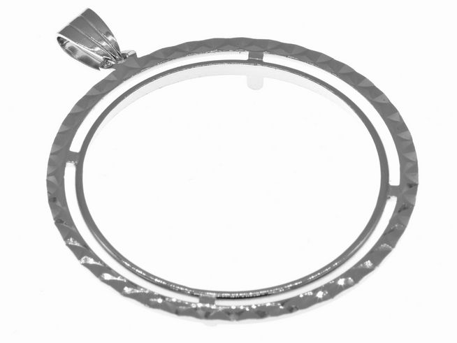 345534-0 Münzfassung Anhänger aus 925 Sterling Silber, rhodiniert, mit diamantierter Oberfläche für Münzen bis 34 mm Durchmesser, Hersteller Juwelier Harnisch, geeignet für bis zu 3,5 cm große Münzen.