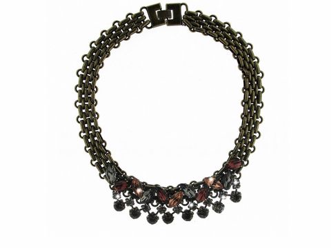 Schmuckstück Collier von Sweet Deluxe in 42 cm Länge aus messingfarbigem Metall mit bunten Kristallen, elegant und auffällig gestaltet für besondere Anlässe.