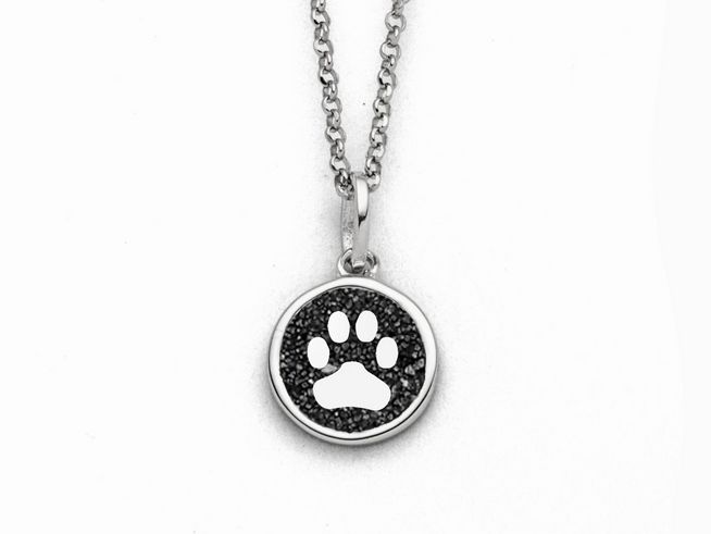 DUR Kette mit Pfote aus Sterling Silber, 42 cm lang, eleganter Anhänger mit paw print Design in einem runden Rahmen, ideal für Tierliebhaber und als modisches Accessoire.