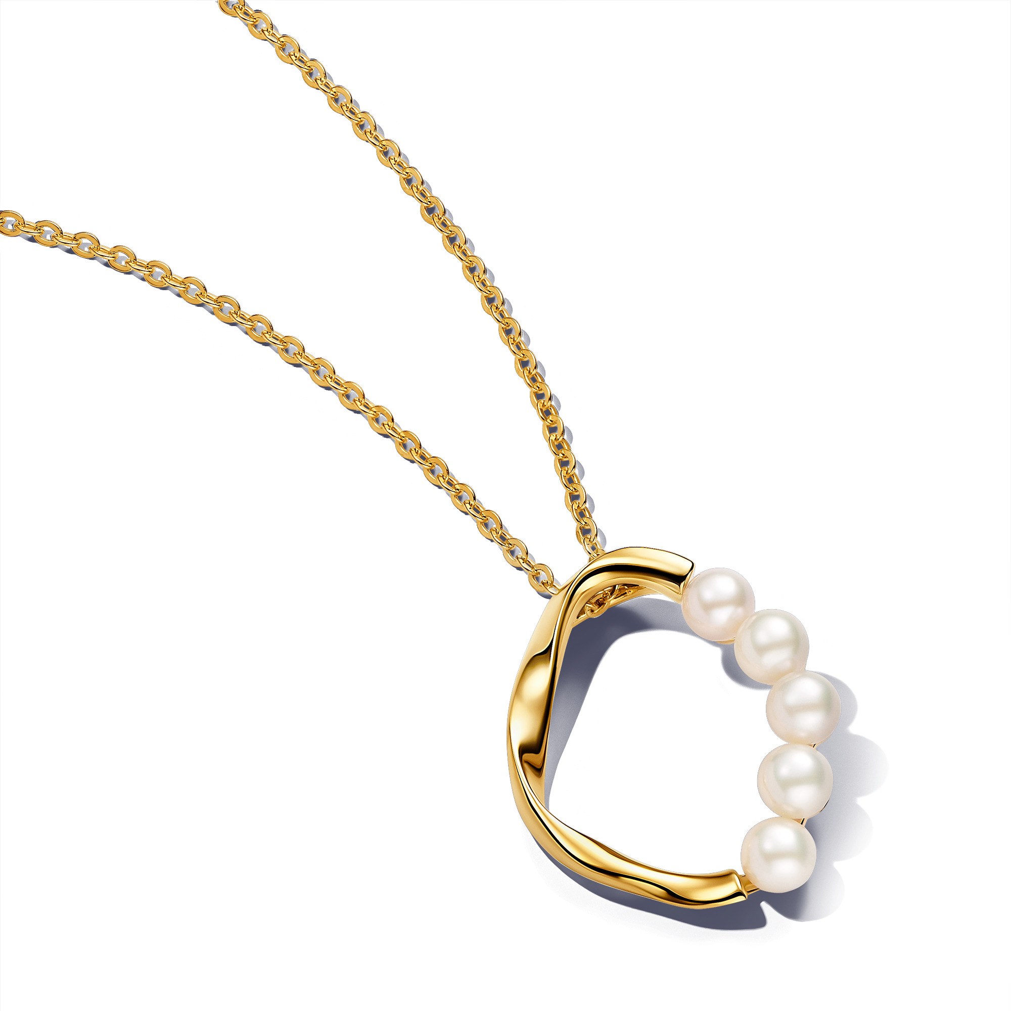 Pandora ESSENCE organisch geformter Kreis & Süßwasserzuchtperlen Anhänger-Halskette - Gelbgold verg. - 60 cm