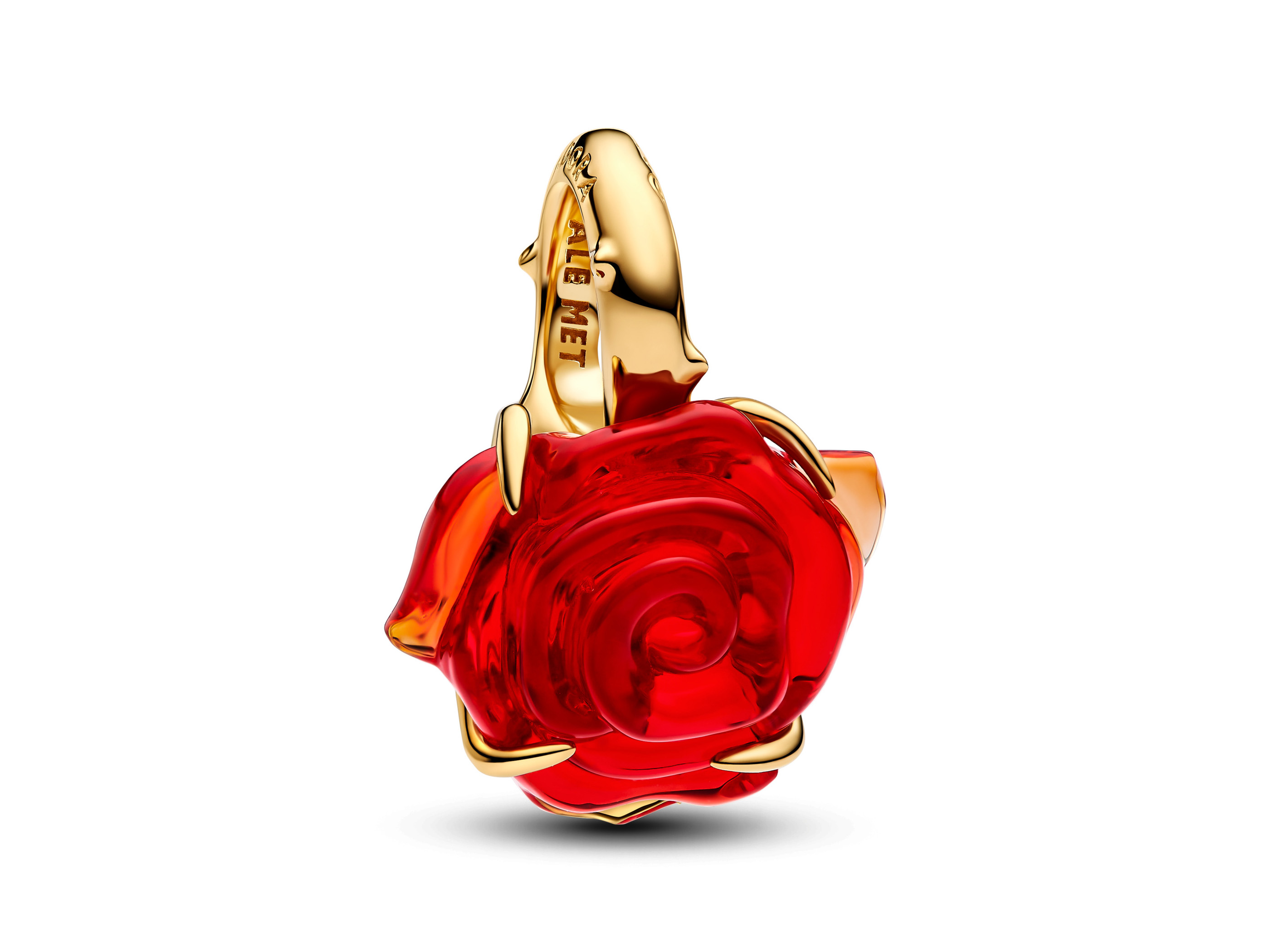Pandora 764018C01 - Disney die Schöne und das Biest Verzauberte Rose Charm-Anhänger - Vergoldung - Murano Ein vergoldeter Charm-Anhänger in Form einer roten Rose, inspiriert von Disney die Schöne und das Biest, mit detaillierter Glasarbeit und elegantem Design, ideal für Armbänder.