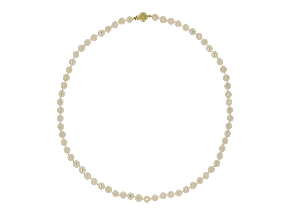 Perlenkette aus Süßwasser-Zuchtperlen in 5,5-6 mm, in Weiß-Rose, 44 cm lang, mit einem Verschluss aus Gold 585, klassisches Design, Hersteller Juwelier Harnisch. – Ansicht 2