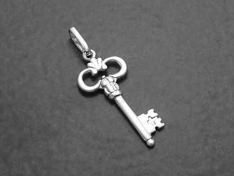 Sterling Silber Anhänger in Form eines Schlüssels, 20 mm, rhodiniert, Hersteller Juwelier Harnisch, dekoratives Design mit eleganten Details.