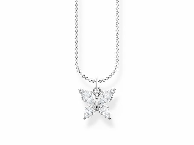 Thomas Sabo SCKE150337 Kette mit Anhänger aus Silber, verziert mit weißen Zirkonia, mit einem filigranen Schmetterlingsdesign, Länge von 38 bis 45 cm.