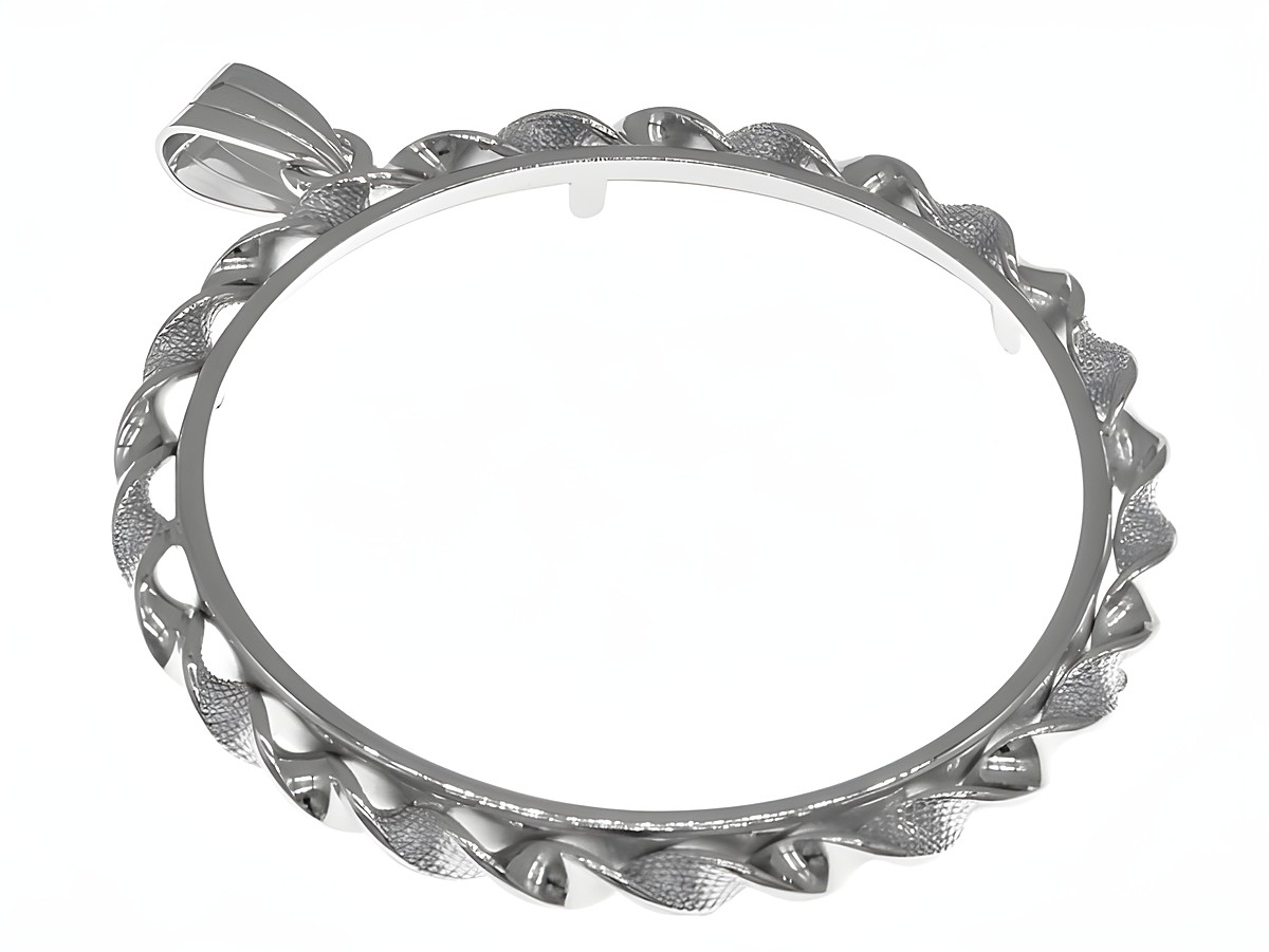 Münzfassung Anhänger aus rhodiniertem 925 Sterling Silber mit einem Durchmesser von 41 mm, geeignet für Münzen über 4 cm, gefertigt vom Juwelier Harnisch.