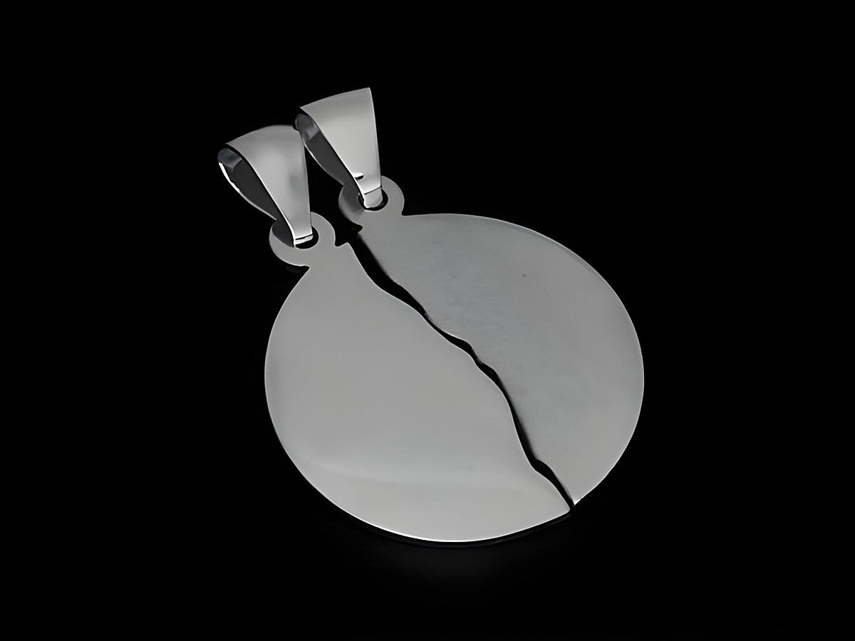 Kreis Silber Partneranhänger aus 925 Sterling Silber rhodiniert, Durchmesser 24,1 mm, Hersteller Juwelier Harnisch, zeigt eine elegante, geteilte Silhouette.