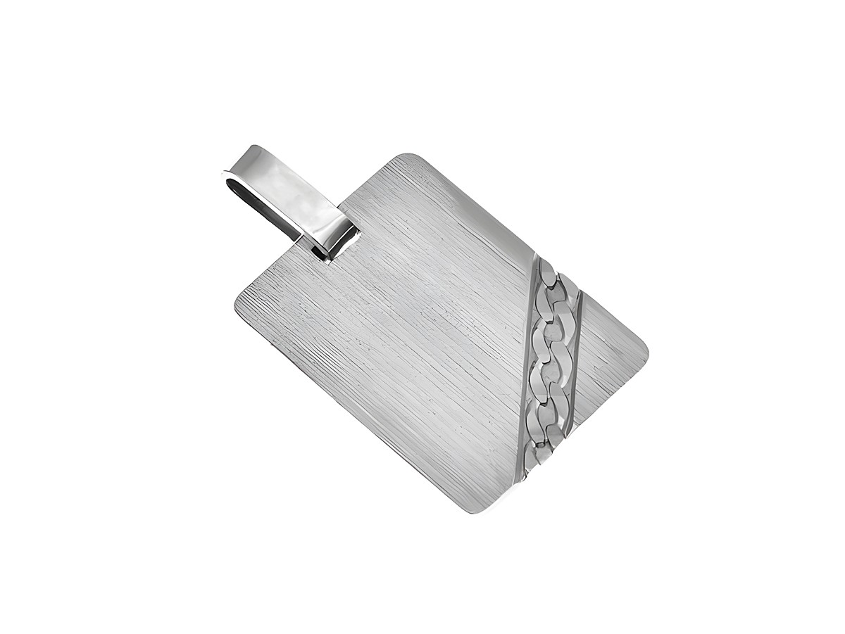 Silber Anhänger matt und quadratisch von Juwelier Harnisch, schlichtes Design mit einer dekorativen Kette auf einer Seite, ideal für persönliche Gravuren.