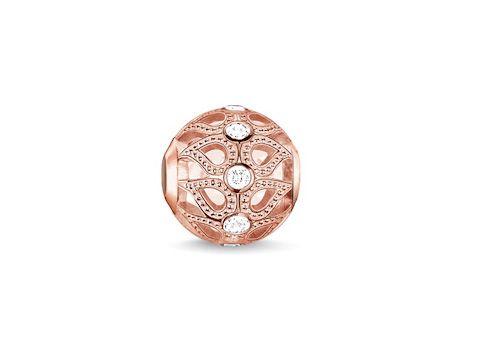 Tautropfen rosé Silber vergoldet in Roségold mit Zirkonia von Thomas Sabo K0146-416-14, elegant gestalteter Bead mit filigranen Mustern und schimmernden Steinen.