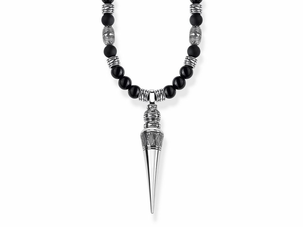Thomas Sabo Kette 60-70 cm aus Sterling Silber mit Obsidian und Nylon, kombiniert mit dekorativen Perlen und einem markanten Anhänger in Pfeilform. Elegantes Design für jeden Anlass.