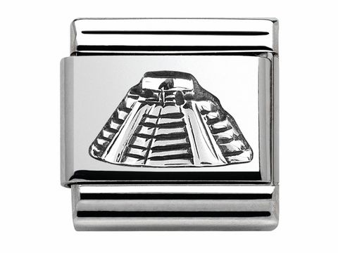Silberner Charm mit Relief einer Maya Pyramide, detailreiche Darstellung des Denkmals, passend zur Kollektion Monumente von Nomination.