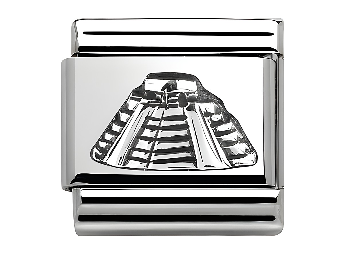 Silberner Charm mit Relief einer Maya Pyramide, detailreiche Darstellung des Denkmals, passend zur Kollektion Monumente von Nomination.