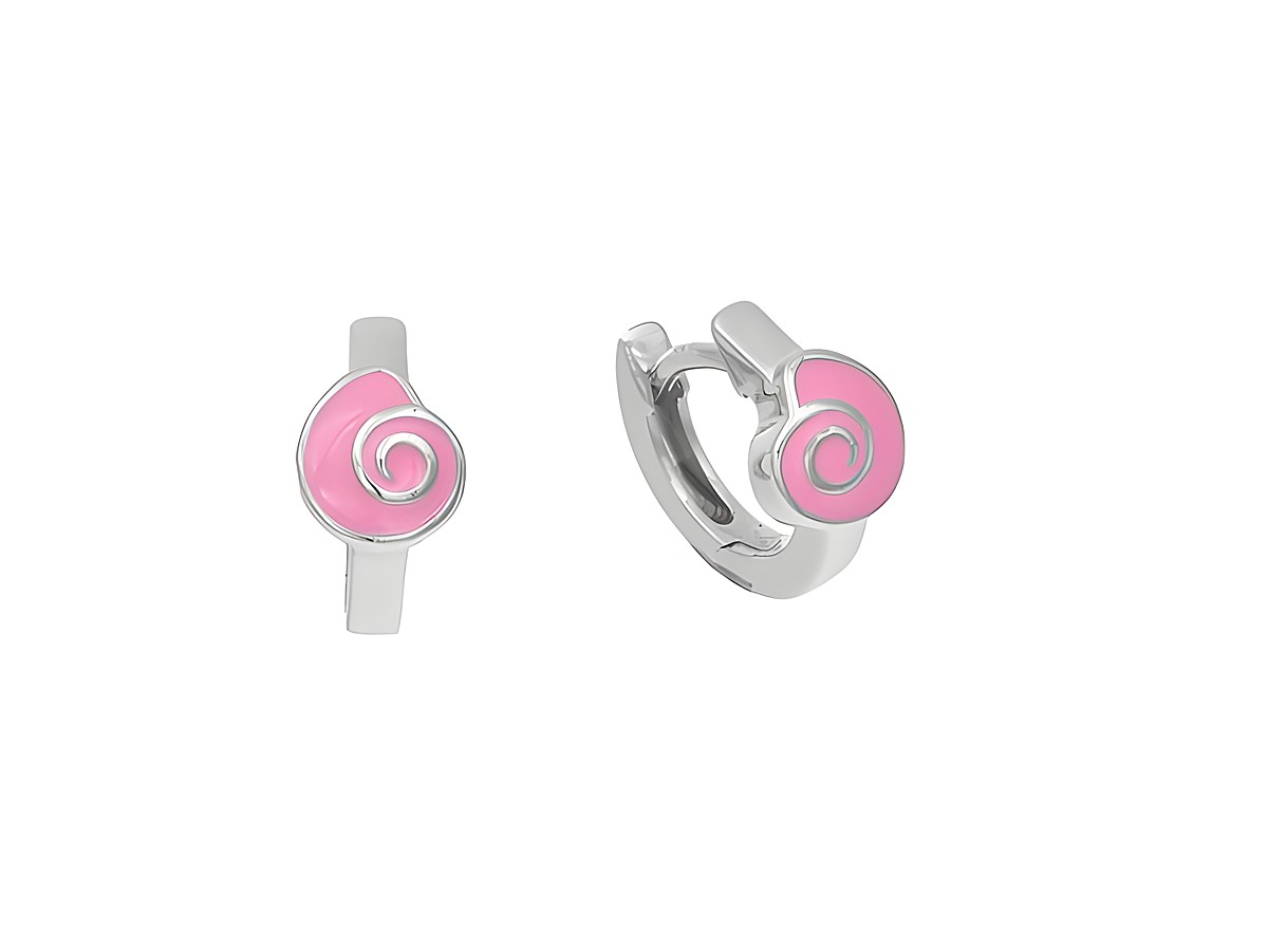 Ohrringe Creolen Muschel 1,3 cm aus Sterling Silber poliert und rhodiniert mit rosa Lack, ideal für Kinder, hergestellt von Juwelier Harnisch.
