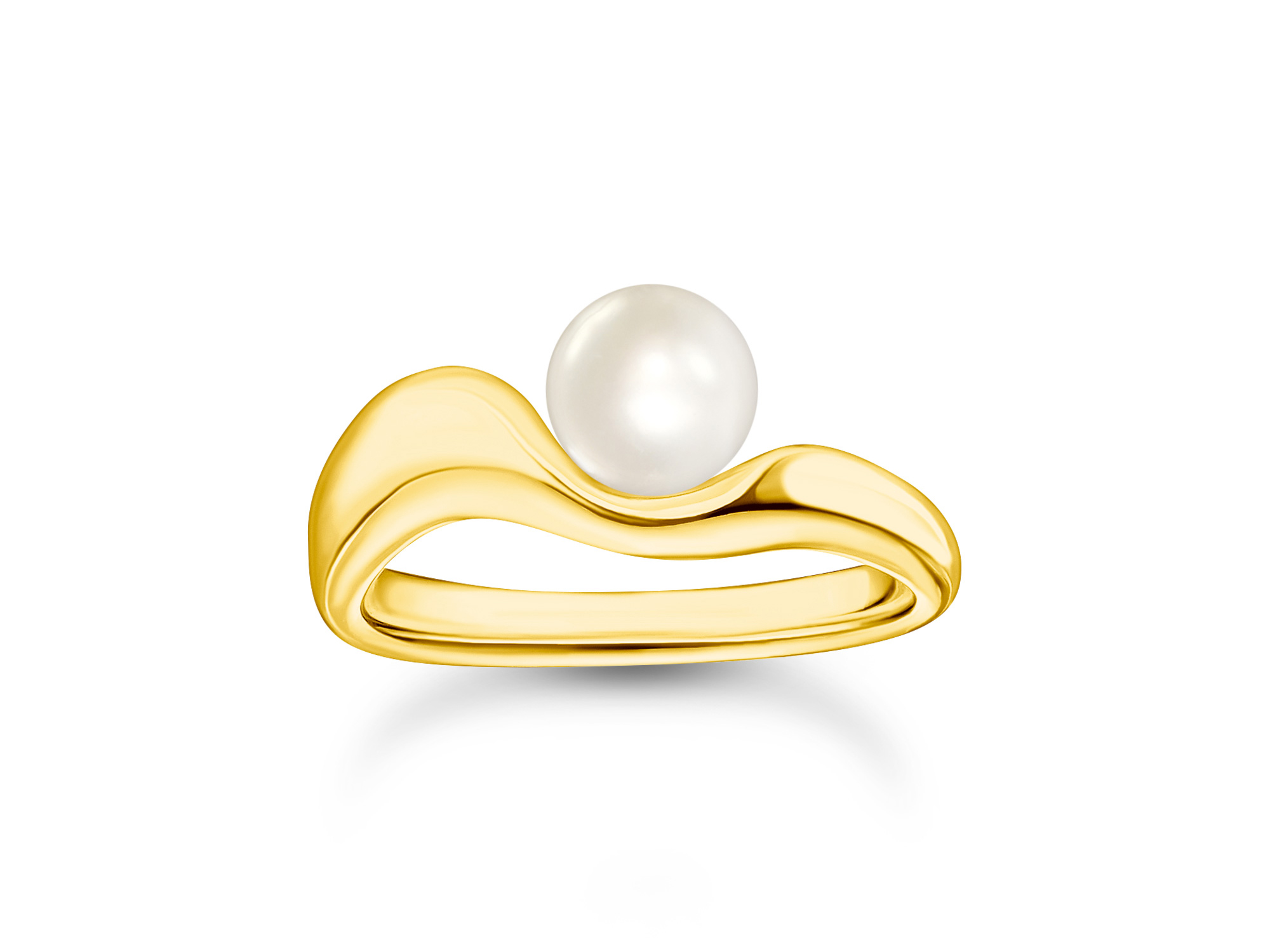Thomas Sabo Ring TR2485-430-14-50 in Silber vergoldet mit einer Zuchtperle, geschwungene Form, elegante und moderne Design, Größe 50, perfekt für stilbewusste Trägerinnen.