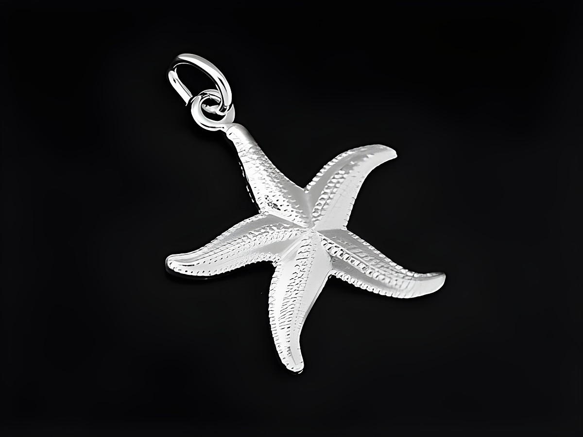 Seestern Silber Anhänger aus 925 Sterling Silber rhodiniert in maritimem Design, hergestellt von Juwelier Harnisch, ideal für Tierliebhaber.