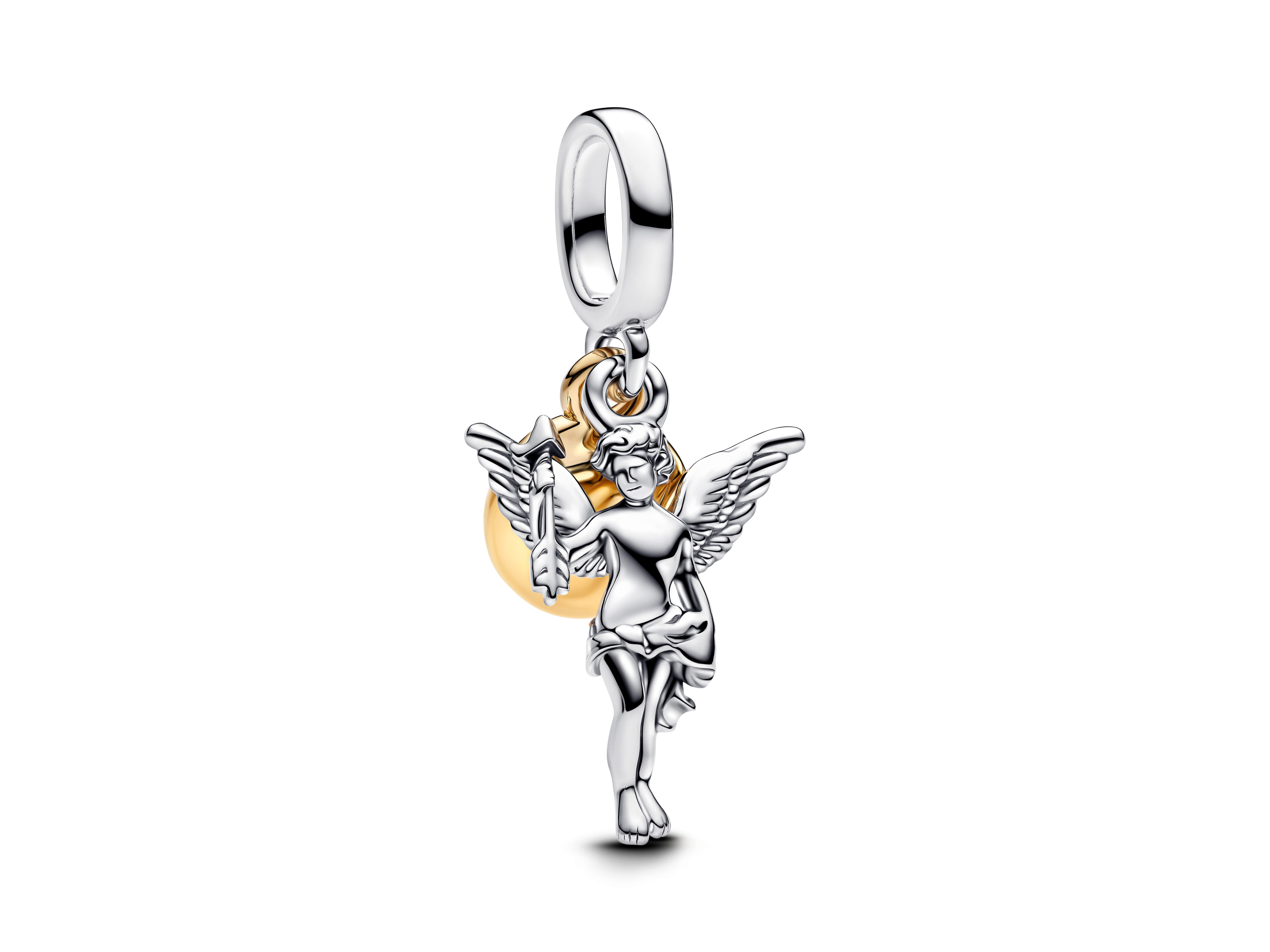Pandora 763663C00 - Cupido Engel der Liebe aus Silber & Gelbgold Verg. Cupido Engel der Liebe aus Silber und Gelbgold Vergoldung von Pandora, detailreich gestaltet, mit ausgestreckten Flügeln und einem Pfeil in der Hand, perfekt als Schmuckanhänger.
