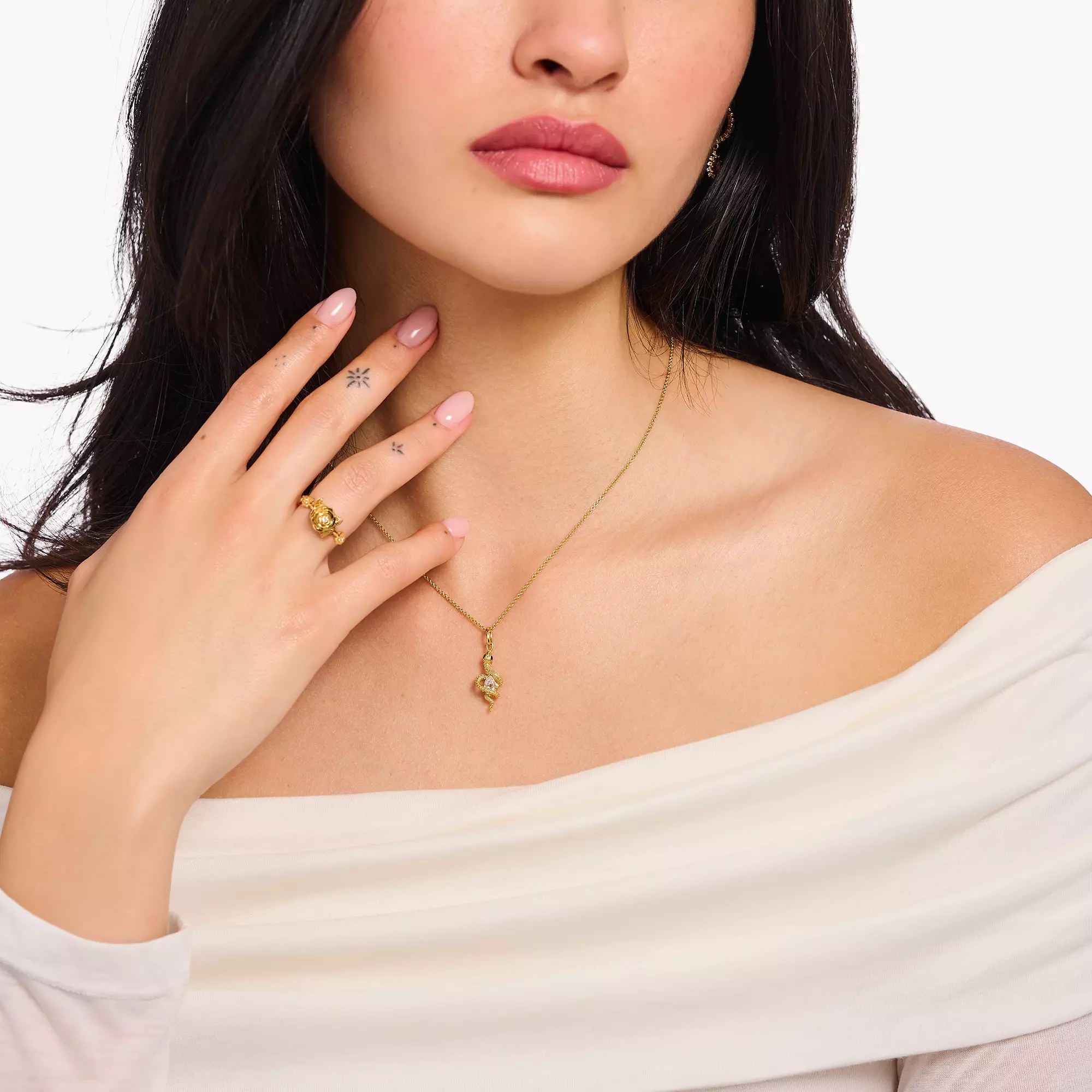 Thomas Sabo Schlange True Romance Kette - Weiß - Silber + 750er Vergoldung + Emaille 40-45 cm – Ansicht 3