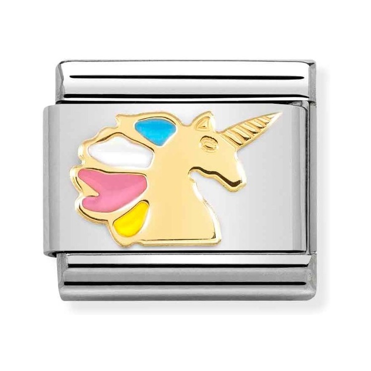 Nomination Composable Classic Charm Einhorn bunt - Edelstahl, Gold 750, Emaille