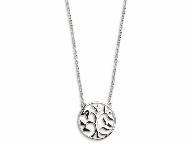 Xenox Sterling Silber Kette XS2896 mit einem Anhänger in Form eines Lebensbaums, elegante Ankerkette, verstellbare Länge von 40 bis 45 cm, modernes Design ideal für jeden Anlass.