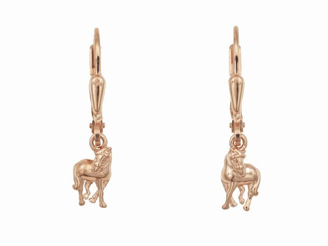 Ohrringe Ohrhänger Pferd aus Sterling Silber in roségold vergoldet, ideal für Kinder, mit niedlichem Pferdchen-Anhänger, hergestellt von Juwelier Harnisch.
