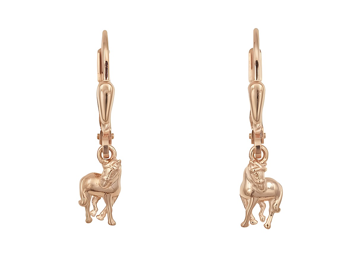 Ohrringe Ohrhänger Pferd aus Sterling Silber in roségold vergoldet, ideal für Kinder, mit niedlichem Pferdchen-Anhänger, hergestellt von Juwelier Harnisch.
