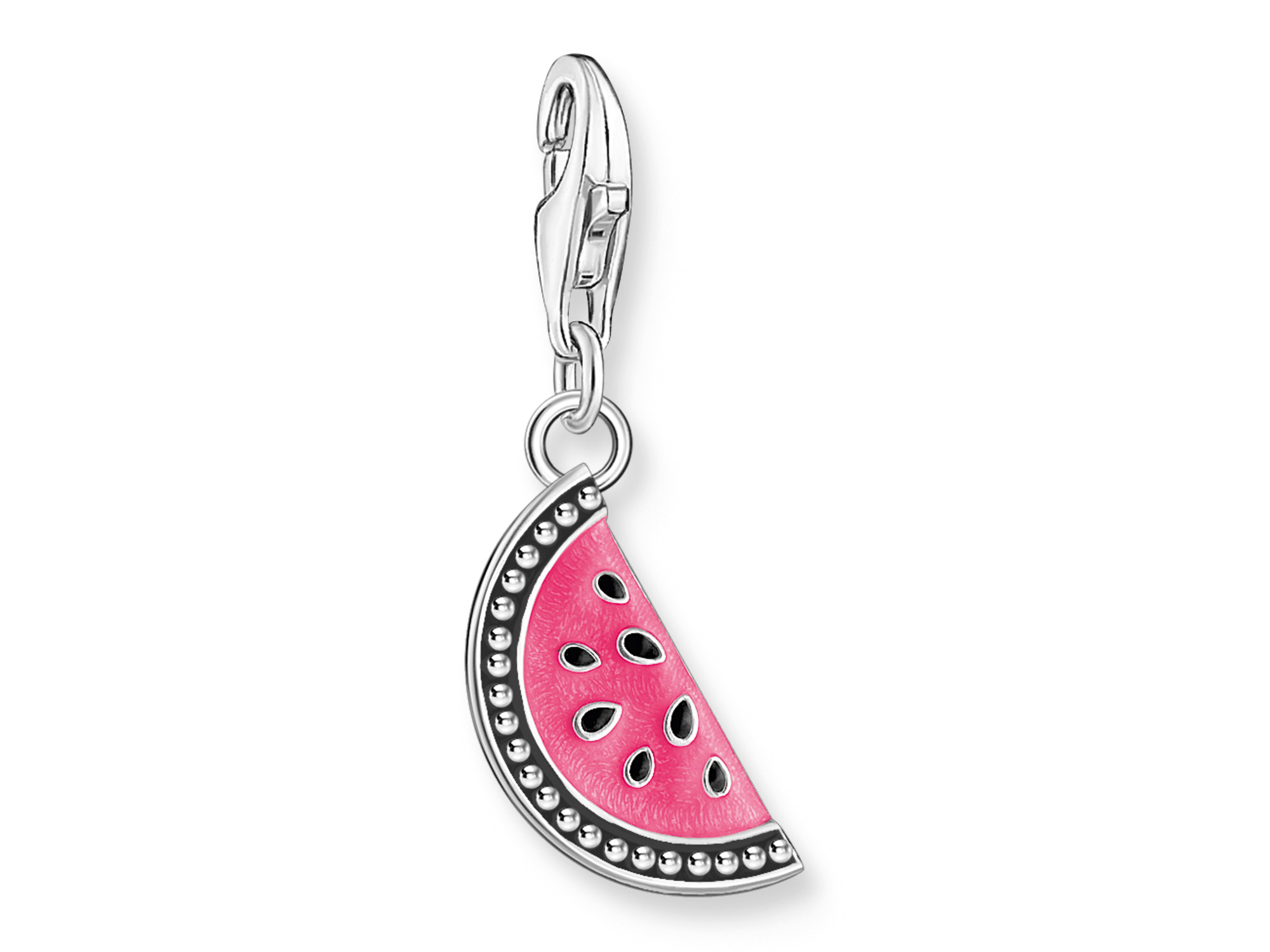 Charm-Anhänger in Form einer bunten Wassermelone aus der Kollektion As We Are von Thomas Sabo, silberne Details und lebendige Farben, perfekt für eine sommerliche Note an Ihrem Schmuckstück.