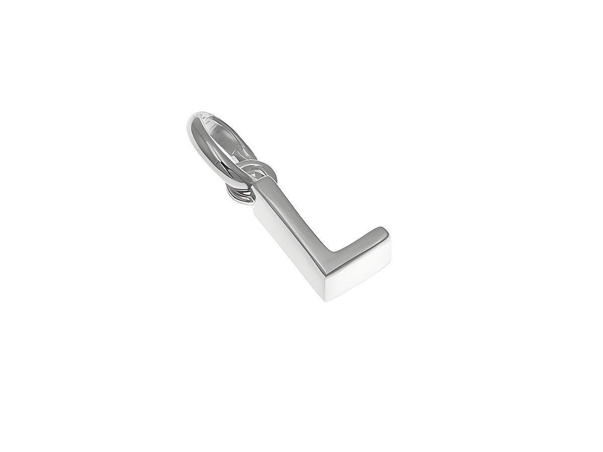 Anhänger aus hochwertigem Sterling Silber in Form des Buchstabens L, poliert und rhodiniert, Hersteller Juwelier Harnisch, ideal für persönliche Schmuckstücke.