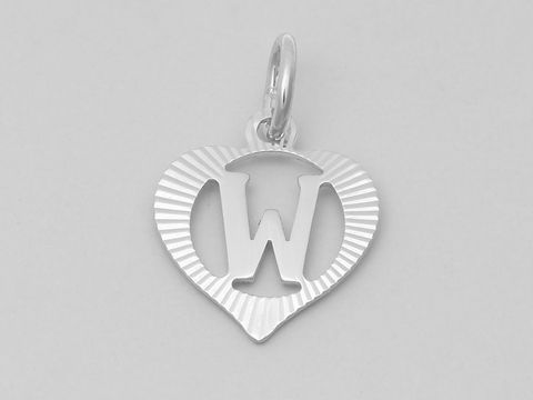 Silber Anhänger in Herzform mit dem Buchstaben W, diamantiert und aus 925 Silber, hergestellt von Juwelier Harnisch.