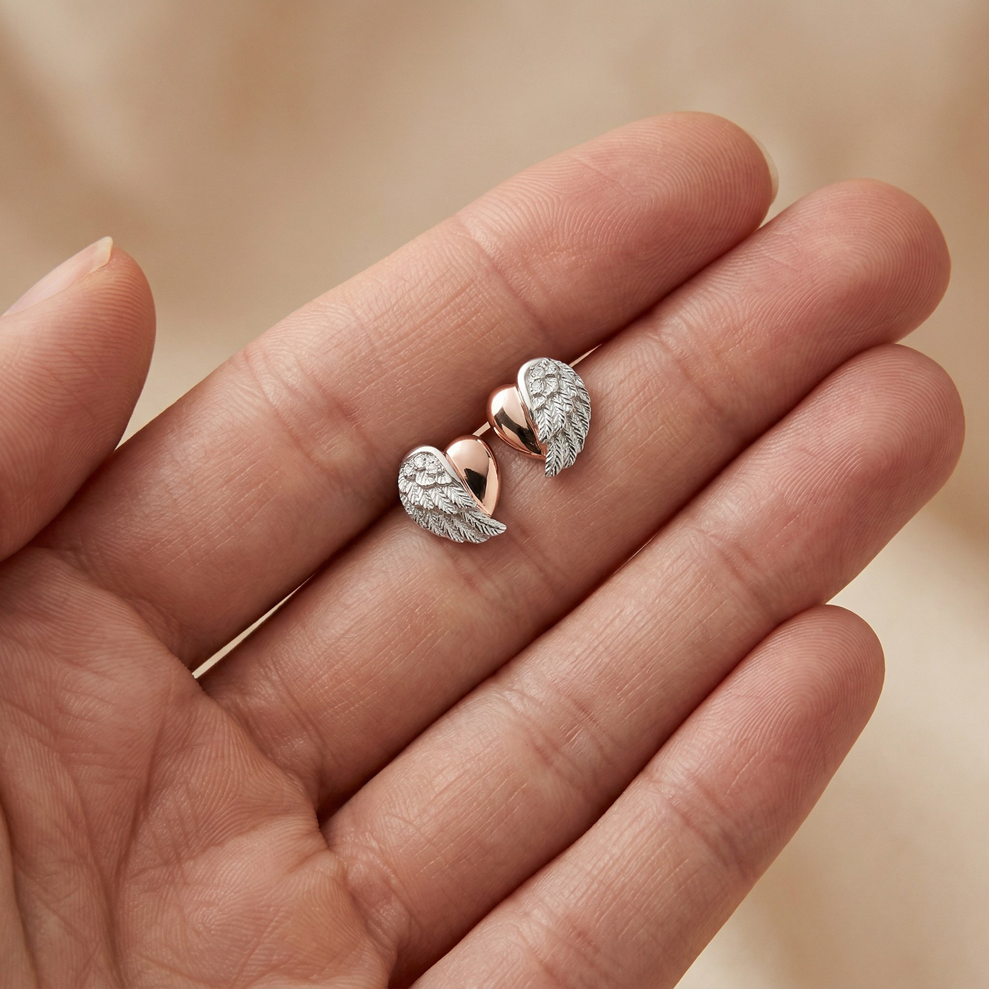 Engelsrufer LILHEARTWING Ohrstecker Herzflügel Bicolor mit Zirkonia - Roségold vergoldet auf Silber – Ansicht 4