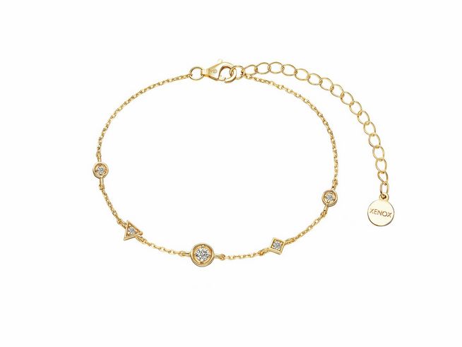 Xenox Sterling Silber Armband XS2222G in Gelbgold Vergoldung mit Kareekette, filigrane Gestaltung und funkelnden Elementen, verstellbare Länge von 15 bis 20 cm.