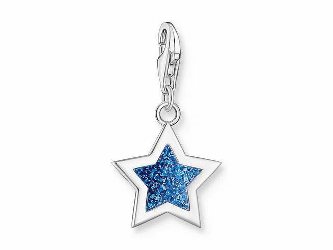 56972609-0 Charm-Anhänger in Form eines Sterns aus Silber mit dunkelblauem Emaille-Inlay, funkelnd und elegant, ideal für eine stilvolle Schmuckkollektion, Hersteller Thomas Sabo.